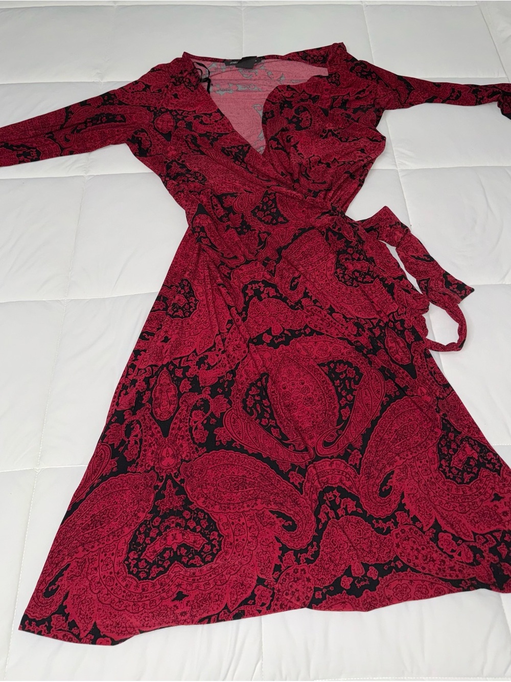 Jones Wear Red and Black Paisley Wrap Dress